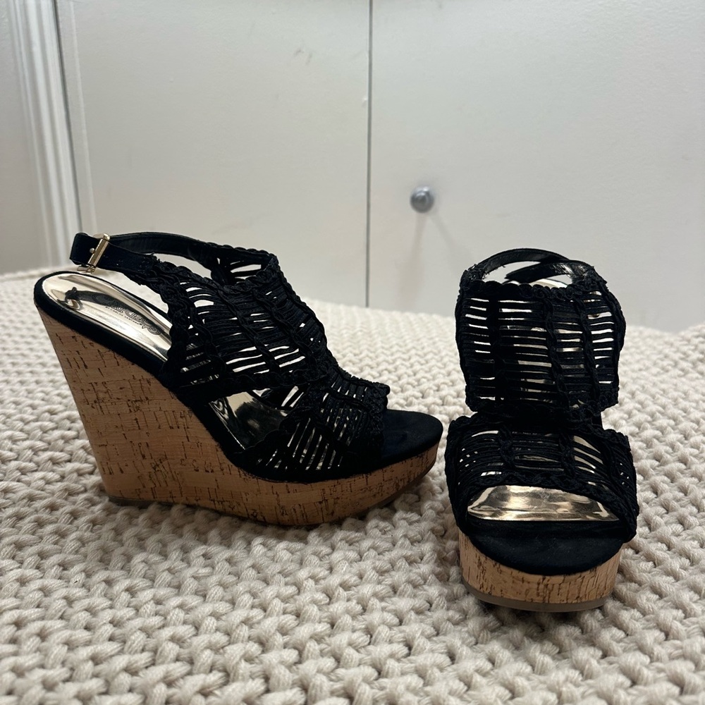 Carlos by Carlos Santana Black Wedge Sandals